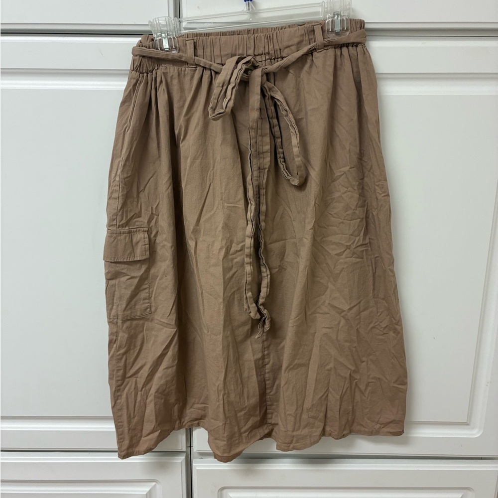 Tan Midi Skirt with Belt